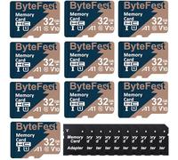 ByteFest 10 Pack 32GB MicroSD Card with 10 Adapter, UHS-I U1 High Speed TF Card, A1 C10 V10 FHD Video, 80MB/s, Micro SDHC Flash Memory Card for MP3 MP4 Player/Camera/Android Phones/Tablets/Dash Cams