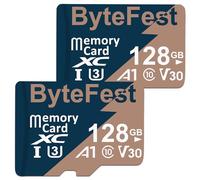 ByteFest 2 Pack 128GB MicroSD Card with 2 Adapter, UHS-I U3 micro SDXC, A1 C10 V30 4K UHD Video, TF Flash Memory for DSLR Surveillance Security Cam Action Cameras Drone Game Consoles