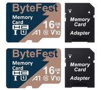 ByteFest 2 Pack 16GB MicroSD Card with 2 Adapter, UHS-I U1 High Speed TF Card A1 C10 V10, FHD Video, 80MB/s, Micro SDHC Flash Memory Card for MP3 MP4 Player/Camera/Android Phones/Tablets/Dash Cams