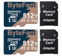 ByteFest 2 Pack 512GB MicroSD Card with 2 Adapter, UHS-I U3 micro SDXC, A1 C10 V30 4K UHD Video, TF Flash Memory for DSLR Surveillance Security Cam Action Cameras Drone Game Consoles