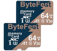 ByteFest 2 Pack 64GB Micro SD Card with 2 Adapter, UHS-I U3 micro SDXC, C10 V30 Full HD 4K UHD, Ultra Fast TF Card for Action Cameras Drone Game Consoles