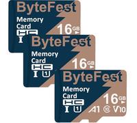 ByteFest 3 Pack 16GB MicroSD Card with 3 Adapter, UHS-I U1 High Speed TF Card A1 C10 V10, FHD Video, 80MB/s, Micro SDHC Flash Memory Card for MP3 MP4 Player/Camera/Android Phones/Tablets/Dash Cams