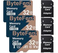 ByteFest 3 Pack 32GB MicroSD Card with 3 Adapter, UHS-I U1 High Speed TF Card, A1 C10 V10 FHD Video, 80MB/s, Micro SDHC Flash Memory Card for MP3 MP4 Player/Camera/Android Phones/Tablets/Dash Cams