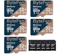 ByteFest 5 Pack 32GB MicroSD Card with 5 Adapter, UHS-I U1 High Speed TF Card, A1 C10 V10 FHD Video, 80MB/s, Micro SDHC Flash Memory Card for MP3 MP4 Player/Camera/Android Phones/Tablets/Dash Cams