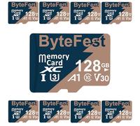 ByteFest 50 Pack 128GB Micro SD Card with 50 Adapter, UHS-I U3 TF Card, C10, V30, 4K UHD Video, A1, microSDXC Flash Memory Card for Surveillance Security Cam Action Cameras Drone Game Consoles