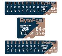 ByteFest 50 Pack 64GB Micro SD Card with 50 Adapter, UHS-I U3 High Speed TF Card, C10 A1 V30 4K UHD Video, microSDXC Flash Memory Card for Surveillance Security Cam Action Cameras Drone Game Consoles