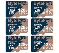 ByteFest 6 Pack 128GB Micro SD Card with 6 Adapter, UHS-I U3 TF Card, C10, V30, 4K UHD Video, A1, microSDXC Flash Memory Card for Surveillance Security Cam Action Cameras Drone Game Consoles
