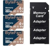 ByteFest MicroSD Card 4GB 3Pack Class 10 with 3 Adapter, A1 V10 HD Video Micro SDHC,TF Memory Card for MP3 MP4 Player/E-Reader/Streaming Media Player/GPS Navigator/Dash Cam/Cellphone/Tablet