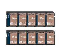 ByteFest SD Card 16GB(10 Pack) UHS-I SDHC Flash Memory Card - Class 10, U3, V30, High Speed Full HD Video SD Cards for Cameras