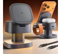 ByteWave 3-in-1 Charging Station for Apple, Phone Charger with 3-Color Light, 15W Max Foldable Wireless Fast Charging for iPhone 17/16/15/14/13/12, Apple Watch, AirPods, Home&Travel Friendly