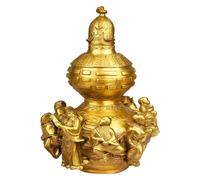 BytheM Sculpture Tabletop Brass Hu Lu Wu Lou Gourd Statue, Lucky Chinese Gossip Gourd Eight Immortals Crossing The Sea Decoration, Charm of Prosperity Decoration Housewarming Gifts,15cm