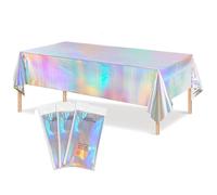 BYTLEOUTJ 3 Pack Iridescent Party Table Cloths Tablecloth for Mermaid/Birthday Party 137x274cm Rainbow Holographic Rectangle Table Covers for Wedding Christmas Party Decorations