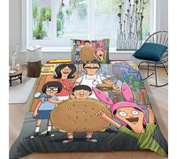 BYTUGI Bobs Burgers Duvet Cover Bedding Set with Animation 3D Print Comforter Cover with Pillowcases All Season Quilt Cover with Zipper for Kids Boys Girls Single（135x200cm）