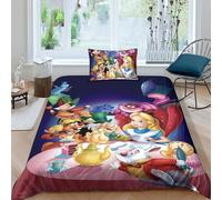 BYTUGI Kids Duvet Cover 3D Printed Alice's Adventures in Wonderland for Boys Girls Comforter Cover Alice Quilt Cover Room Teen Bed Decor Microfiber Bedding with Hidden Zipper Single（135x200cm）