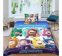 BYTUGI Oddbods Bedspread Cover Set for Kids Child 3D Printed Duvet Cover Boys Animation Comforter Cover with Pillowcases Soft Microfiber Zipper Single（135x200cm）