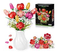 Byuert Building Blocks Flowers Bouquet Kit, 680PCS Roses/Tulips Artificial Flowers Set, Mother’s Day, Valentine's Day Gift for Her/Girlfriend/Mom/Wife/Couple, Ages 6+ & Adults (No Vase)