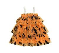 BYUSBAYA First Halloween Baby Girl Outfit Fly Sleeve Square Neck Pumpkin Spider Bat Tulle Tutu Romper Dress Cute Fall Clothes (Orange Bat Star Moon Dress, 18-24 Months)