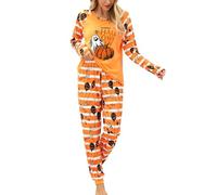 BYUSBAYA Halloween Pajamas Set for Women 2 Piece Loungewear Holiday Pjs Long Sleeve Shirts and Pants Ghosts Graphic Spooky Season Sleepwear (A Orange Ghost Pumpkin, M)