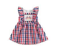 BYUSBAYA Toddler Baby Girl My First 4th of July Outfit Flag Embroidery Smocked A-Line Dresses Fouth of July Patriotic Clothes (J Red, 3-4 Years)