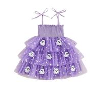 BYUSBAYA Toddler Little Girl Halloween Outfit Pumpkin/Ghost Decor Sleeveless Smocked Layer Tulle Dress for Festival Party