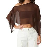 BYUSBAYA Women Sheer Shawl Wrap Capelet Summer Elegant Daily Wedding Evening Bride Cape Solid Crew Neck Crop Cover Up Poncho (B-Brown, M)