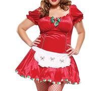 BYUSBAYA Women's Gingerbread Cosplay Costume Christmas Maid Fancy Dress-up Holiday Patchwork Mini A-line Dress Xmas Festival Party Cosplay Outfit (Red, M)