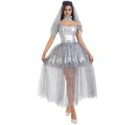 BYUSBAYA Womens Halloween Ghost Vampire Bride Costumes Horror Zombie Costume Corpse Bride Cosplay Carnival Festival Outfits (F Grey, M)