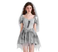 BYUSBAYA Womens Halloween Ghost Vampire Bride Costumes Horror Zombie Costume Corpse Bride Cosplay Carnival Festival Outfits (D Grey, L)