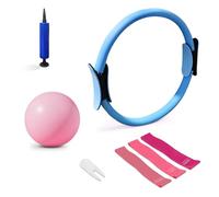 BYUSLOR Pilates Ring Set, 40 cm Magic Circle, 9 inch Exercise Ball, 3 Resistance Bands (10/20/30 lbs), Home and Travel Pilates Equipment Kit for Toning, Strength & Flexibility (Blue)