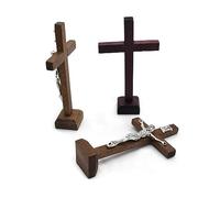 BYUTFA Cross 1Pc Wood Catholic Cross Crucifix with Stand Religious Prayer Tabletop Decoration Home Shelf Tabletop Ornaments Gift