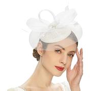 BYUTFA Headgear Elegant Fascinator Hat Pillbox Hat for Women Cocktail Tea Party Headwear Exquisite French Fascinator for Wedding White