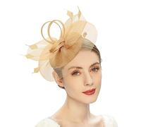 BYUTFA Headgear Elegant Fascinator Hat Pillbox Hat for Women Cocktail Tea Party Headwear Exquisite French Fascinator for Wedding Gold