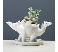 BYVUTE Ceramic Dinosaur Succulent Pots, Cute Mini Animal Planter, Creative Plant Pots for Gardening, Succulents, Flowers, Cactus, for Indoors Outdoor Office Home Garden Kitchen Decor (White C)