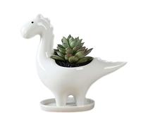 BYVUTE Ceramic Dinosaur Succulent Pots, Cute Mini Animal Planter, Creative Plant Pots for Gardening, Succulents, Flowers, Cactus, for Indoors Outdoor Office Home Garden Kitchen Decor (White)