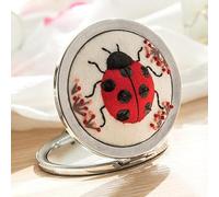BYVUTE Embroidery Pocket Mirror Kit, DIY Vintage Compact Portable Floral Round Mirror Travel 3D Mirrors Personal Cosmetic Metal Foldable Mirror for Women Girls (Round C)
