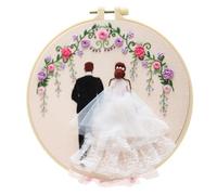 BYVUTE Embroidery Wedding Kit, for Beginners Wedding Decor Stamped Cross Stitch DIY Full Range Easy Needlepoint with Hoops and Color Threads for Adults Lovers Propose (Cherish)