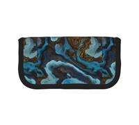 BYwenhopnbs Abstract Liquid Marble Blue Golden，Large Capacity Pencil Case, Pen Pouch Organizer Canvas Pencil Bag for Girls