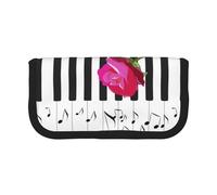 BYwenhopnbs Abstract Piano Music and Red Rose Flowers,Large Capacity Pencil Case, Pen Pouch Organizer Canvas Pencil Bag for Girls