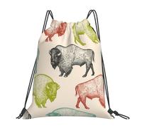 BYwenhopnbs America BisonDrawstring Backpack Sports Gym Sackpack Water Resistant String Bag for Women Men