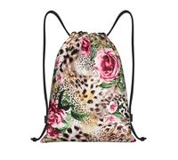 BYwenhopnbs Animal Tiger Leopard Print Rose Flower Printed Drawstring Bag String Bag Lightweight Gym Backpack for Men Women