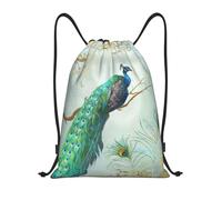 BYwenhopnbs Aqua Blue Elegant Peacock N Feathers Tree Branch Drawstring Bag String Bag Lightweight Gym Backpack for Men Women