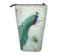 BYwenhopnbs Aqua Blue Elegant Peacock N Feathers Tree Branch Stand up Pencil case Holder, Telescopic Pencil Bag