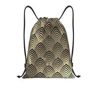 BYwenhopnbs Art Deco Black Champaigne Gold Scales Seashells Drawstring Bag String Bag Lightweight Gym Backpack for Men Women