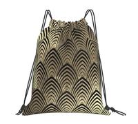 BYwenhopnbs Art Deco Black Champaigne Gold Scales SeashellsDrawstring Backpack Sports Gym Sackpack Water Resistant String Bag for Women Men