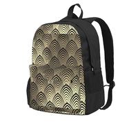 BYwenhopnbs Art Deco Black Champaigne Gold Scales SeashellsSchool Backpack Travel Bag for Men Women College Back Pack with 15 Laptop Compartmen