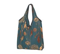 BYwenhopnbs Art Deco Copper Flowers Foldable Tote Bag, Waterproof Reusable Shopping Fold Up Bag for Travel