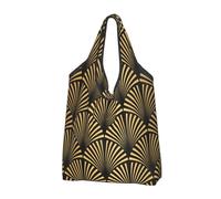 BYwenhopnbs Art Deco Pattern Seamless Black Gold Foldable Tote Bag, Waterproof Reusable Shopping Fold Up Bag for Travel