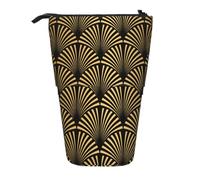 BYwenhopnbs Art Deco Pattern Seamless Black Gold Stand up Pencil case Holder, Telescopic Pencil Bag