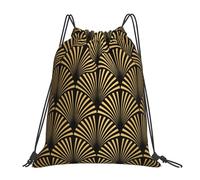 BYwenhopnbs Art Deco Pattern Seamless Black GoldDrawstring Backpack Sports Gym Sackpack Water Resistant String Bag for Women Men