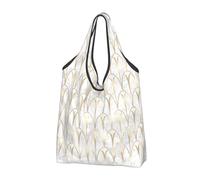 BYwenhopnbs Art Deco Scales Geometry White Grey Gold Marble Foldable Tote Bag, Waterproof Reusable Shopping Fold Up Bag for Travel